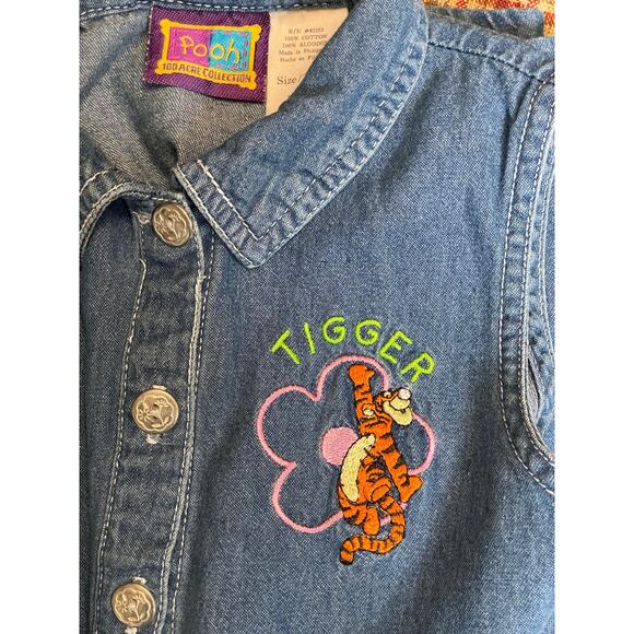 Vtg Tigger girls sleeveless denim blue jean dress L 6x pooh 100 acre collection - Picture 2 of 7